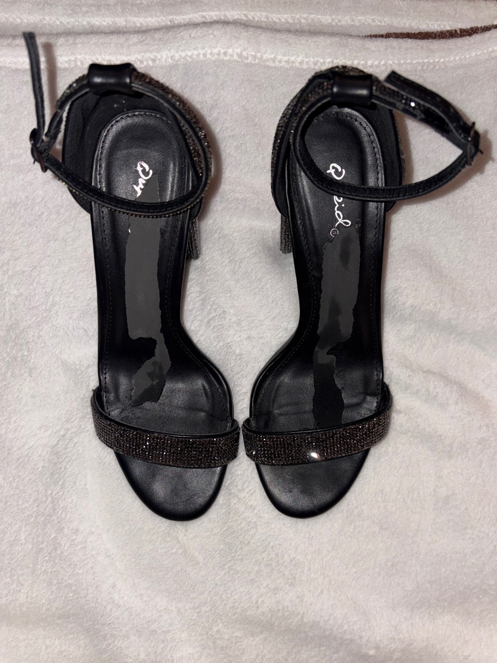 Qupid Black Rhinestone Ankle-Strap Heels